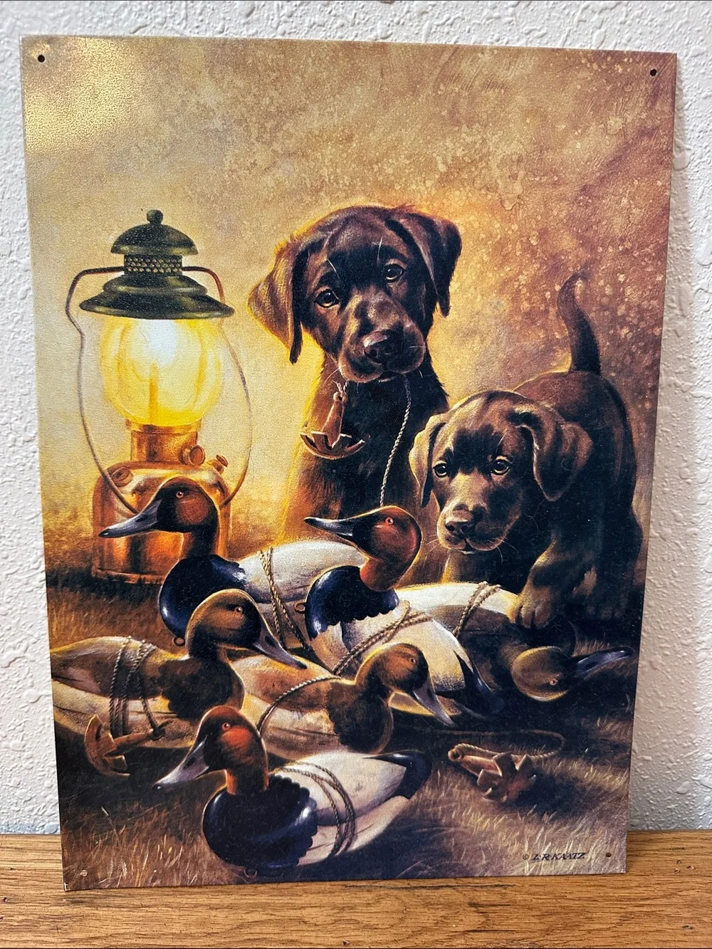 Chocolate Labrador puppies Metal Sign artwork by L.R. KAATZ Vintage